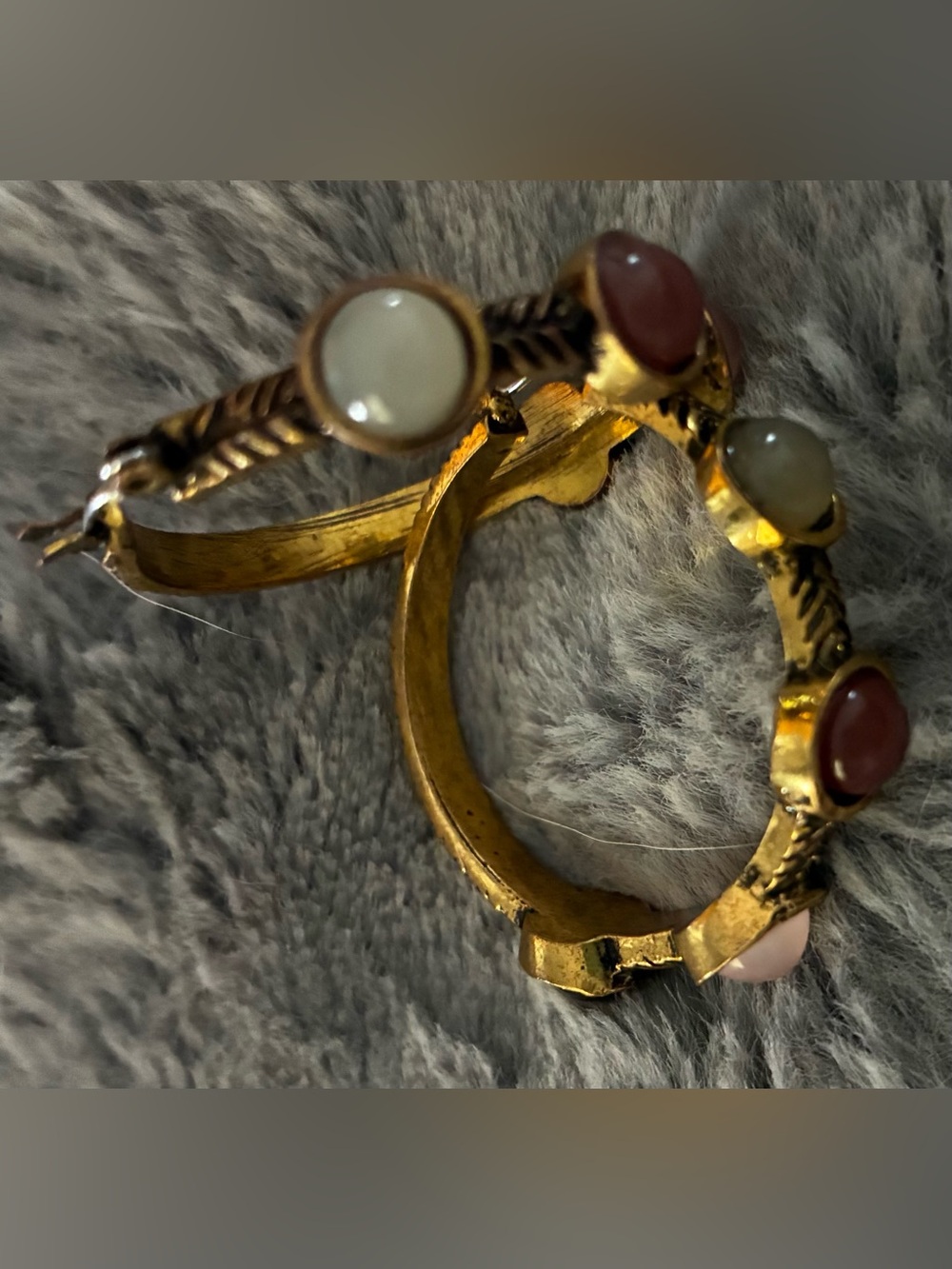 Gold-Tone Multi-Stone Hoop Earrings - Pink & Pale Green
